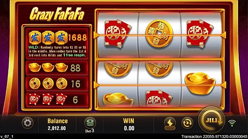 Classic 3-Reel Slot Crazy FaFaFa Golden Ingots and Low Stake Pacing