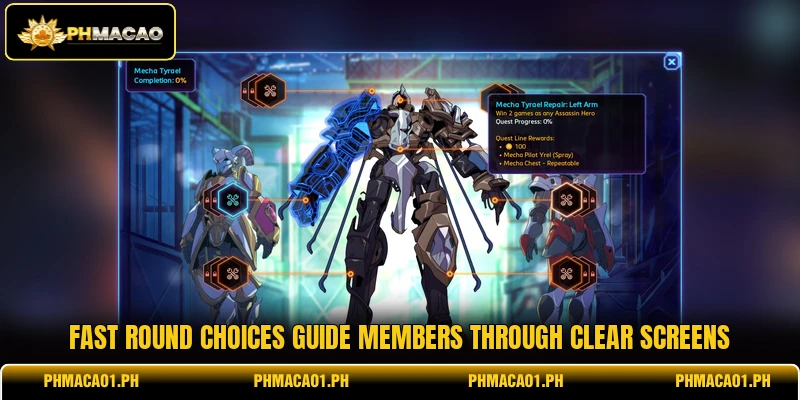 Fast round choices guide members through clear screens