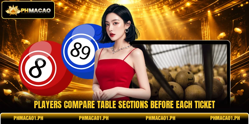 Players compare table sections before each ticket