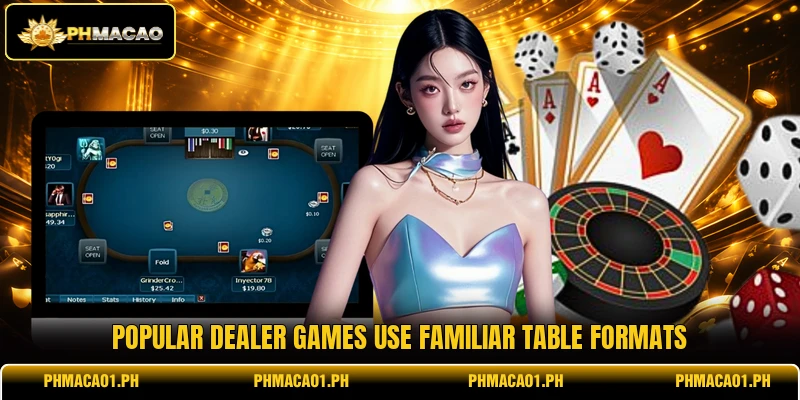 Popular dealer games use familiar table formats Popular dealer games use familiar table formats