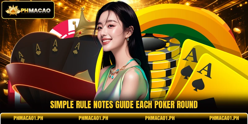 Simple rule notes guide each poker round Simple rule notes guide each poker round