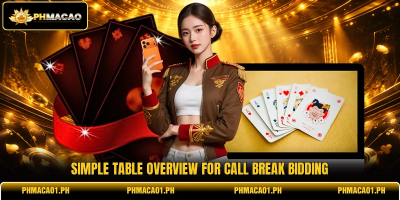 Simple table overview for call break bidding Simple table overview for call break bidding